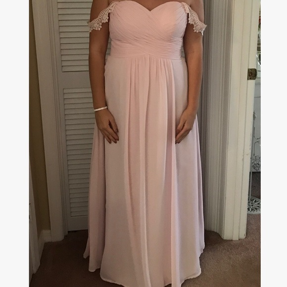 Light Pink Off Shoulder Bridesmaid Dress - Azazie - Picture 4 of 4